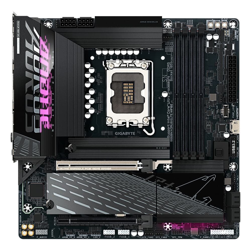 Imagem 2 de 6 do produto Placa Mãe Gigabyte B860M AORUS ELITE WIFI6E, Intel, Micro ATX, DDR5, Wi-Fi 6E, Bluetooth, Preto - B86MAE6-00