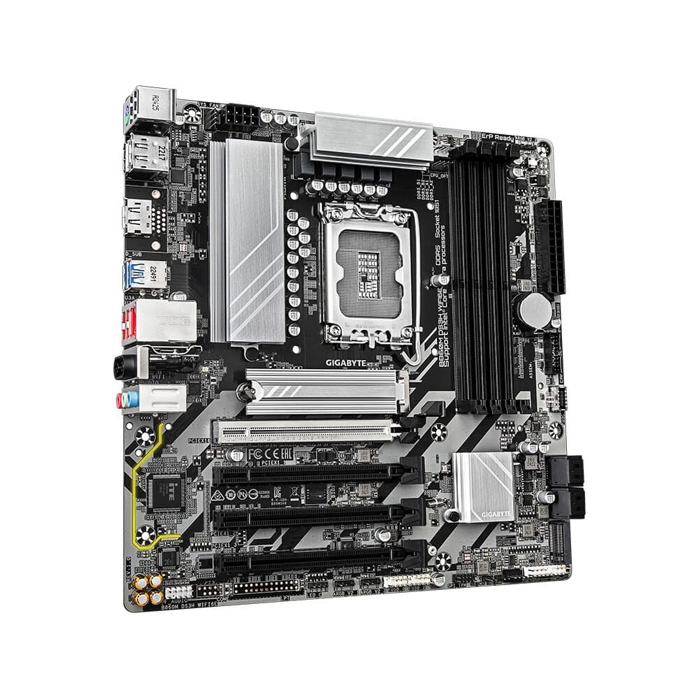 Imagem 2 de 4 do produto Placa Mãe Gigabyte B860M DS3H WIFI6E, Intel, Micro ATX, DDR5, Wi-Fi 6E, Bluetooth, Preto - B86MSH6-00