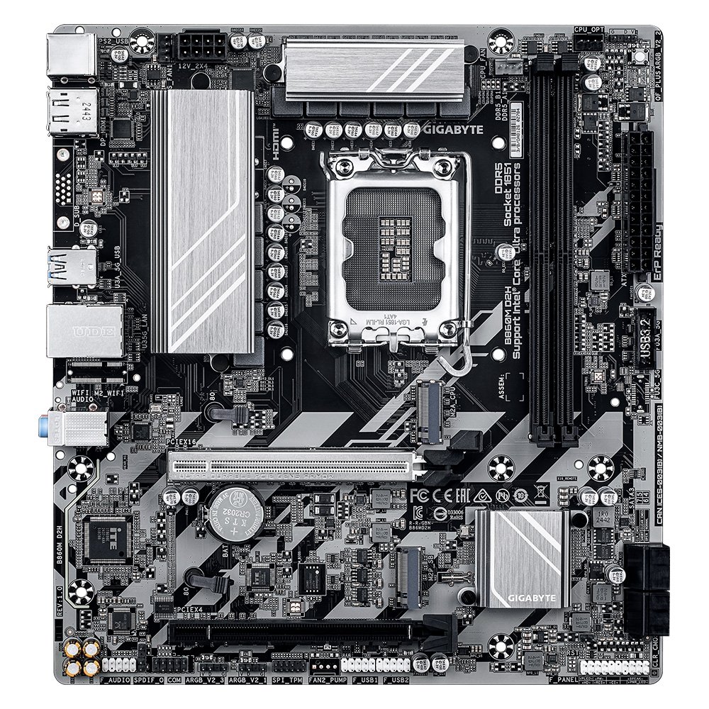 Imagem 2 de 4 do produto Placa Mãe Gigabyte B860M D2H, Intel, Micro ATX, DDR5, Preto - B86MD2H-00