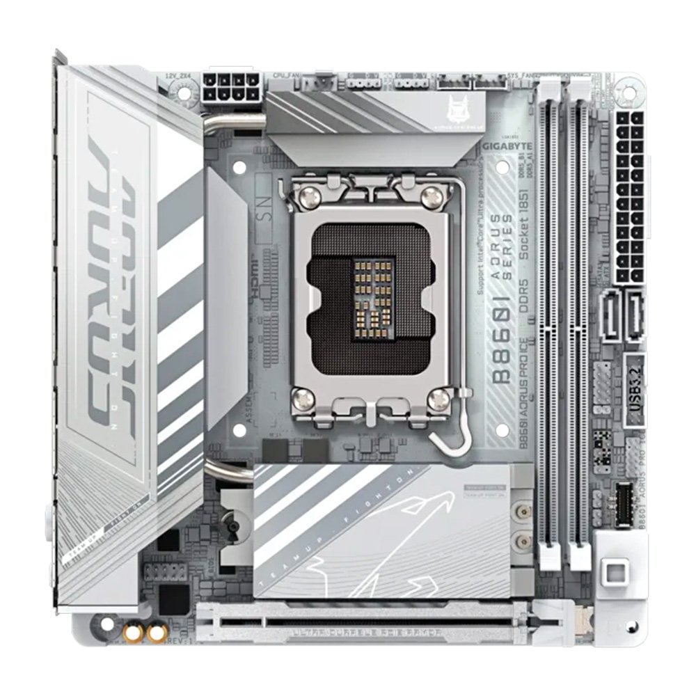Placa Mãe Gigabyte B860I AORUS PRO ICE, Intel, Mini ITX, DDR5, Wi-Fi 7, Bluetooth, Branca - B86IPRE-00 Placa Mãe Gigabyte B860I AORUS PRO ICE, Intel, Mini ITX, DDR5, Wi-Fi 7, Bluetooth, Branca - B86IPRE-00