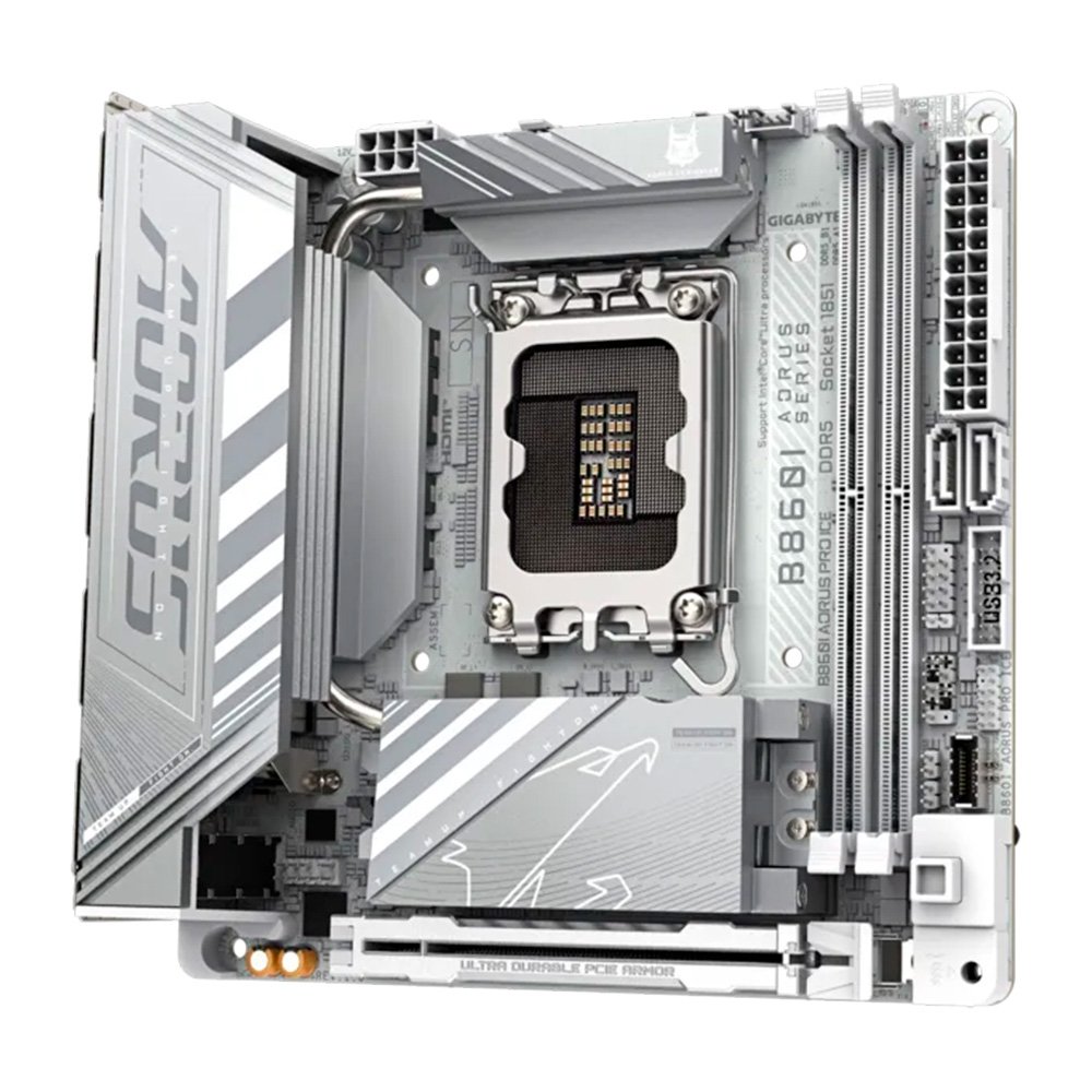 Placa Mãe Gigabyte B860I AORUS PRO ICE, Intel, Mini ITX, DDR5, Wi-Fi 7, Bluetooth, Branca - B86IPRE-00 Placa Mãe Gigabyte B860I AORUS PRO ICE, Intel, Mini ITX, DDR5, Wi-Fi 7, Bluetooth, Branca - B86IPRE-00
