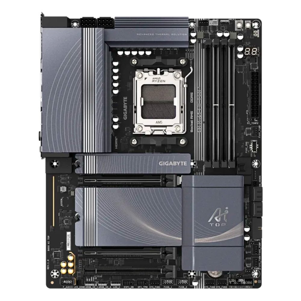 Placa Mãe Gigabyte B850 AI TOP, AMD AM5, ATX, DDR5, RGB, Wi-Fi 7, Bluetooth, Preto - B85AT-00 6