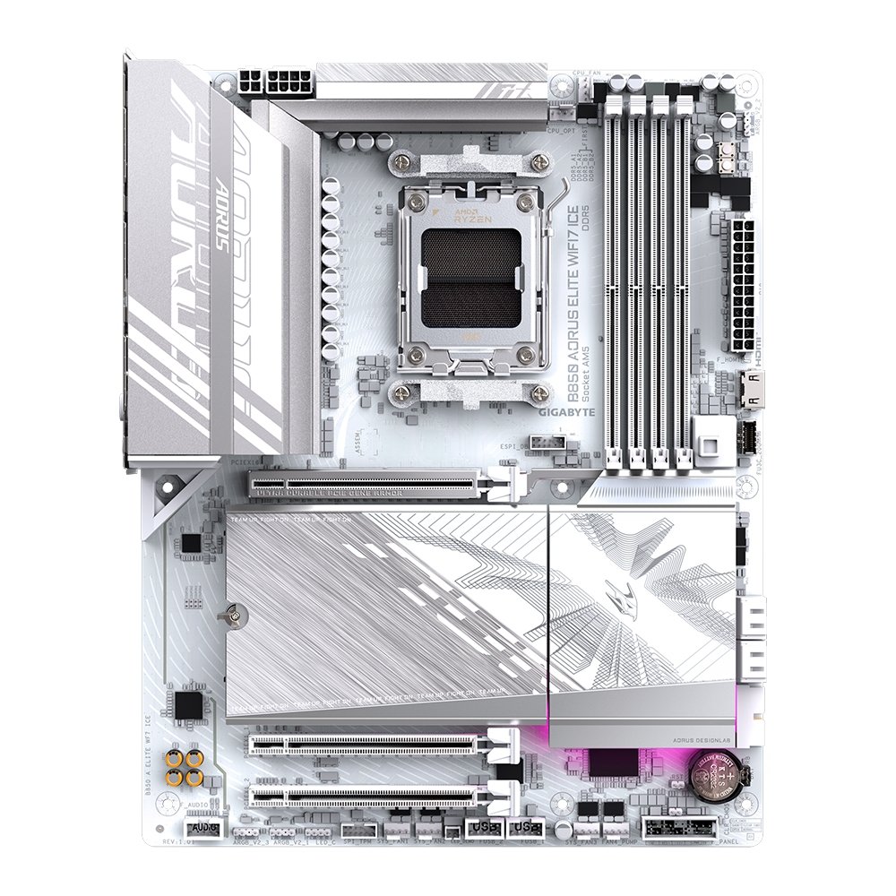 Placa Mãe Gigabyte B850 AORUS ELITE WIFI7 ICE, AMD AM5, ATX, DDR5, RGB, Wi-Fi 7, Bluetooth, Branca - B85EL7E-00 6