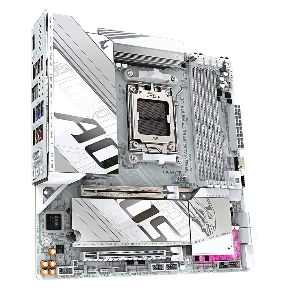Imagem 3 de 6 do produto Placa Mãe Gigabyte B850M AORUS ELITE WIFI6E ICE, AMD AM5, Micro ATX, DDR5, RGB, Wi-Fi 6E, Bluetooth, Branca - B85MEI6-00