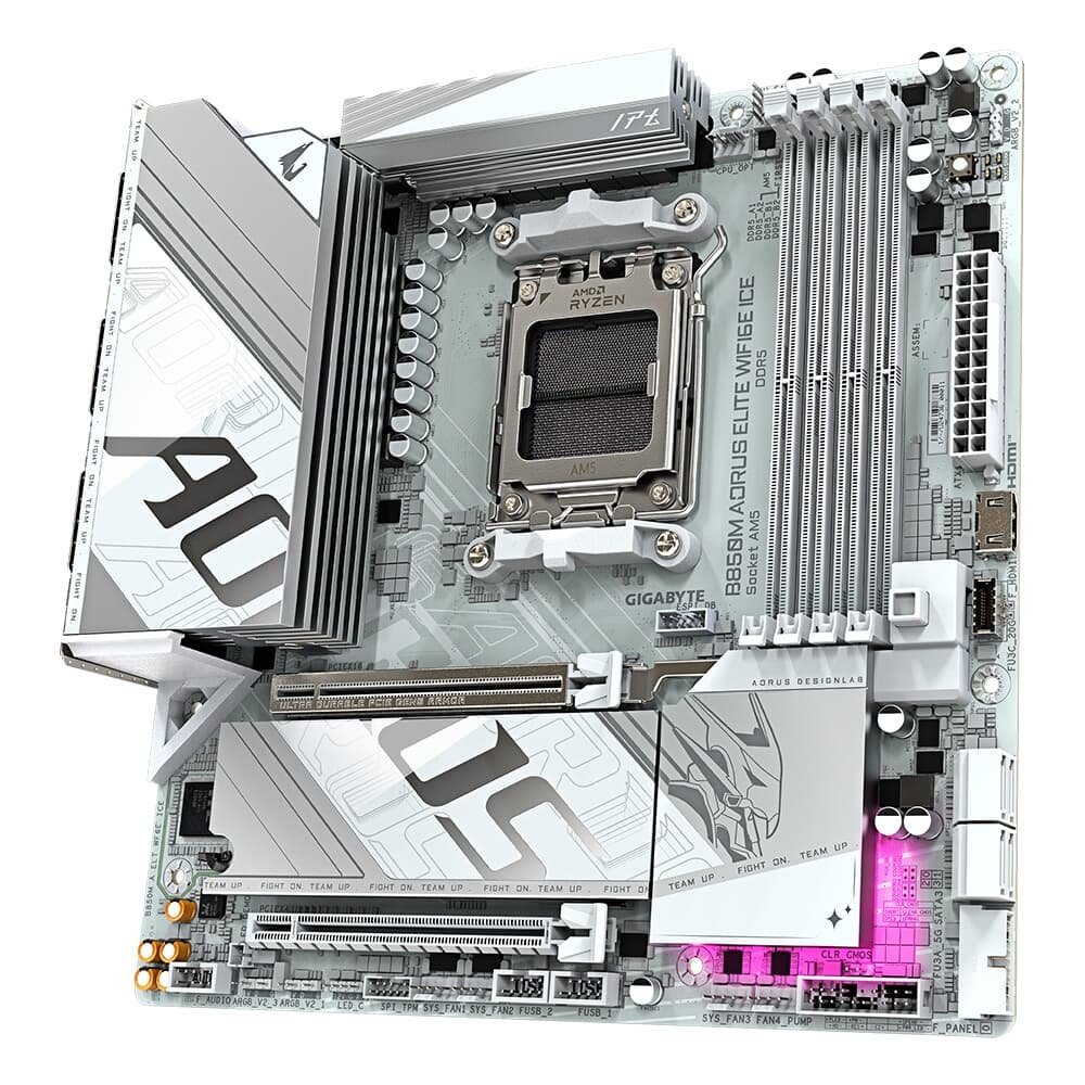 Imagem 4 de 6 do produto Placa Mãe Gigabyte B850M AORUS ELITE WIFI6E ICE, AMD AM5, Micro ATX, DDR5, RGB, Wi-Fi 6E, Bluetooth, Branca - B85MEI6-00