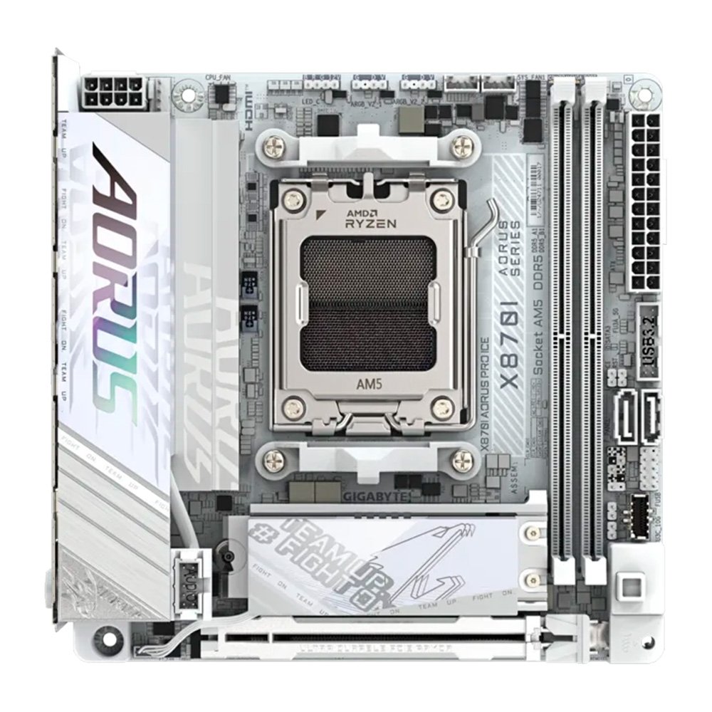 Imagem 2 de 6 do produto Placa Mãe Gigabyte X870I AORUS PRO ICE, AMD AM5, Mini ITX, DDR5, LED RGB, Bluetooth, Wi-Fi 7, Branca - 9AX87IPRE-00