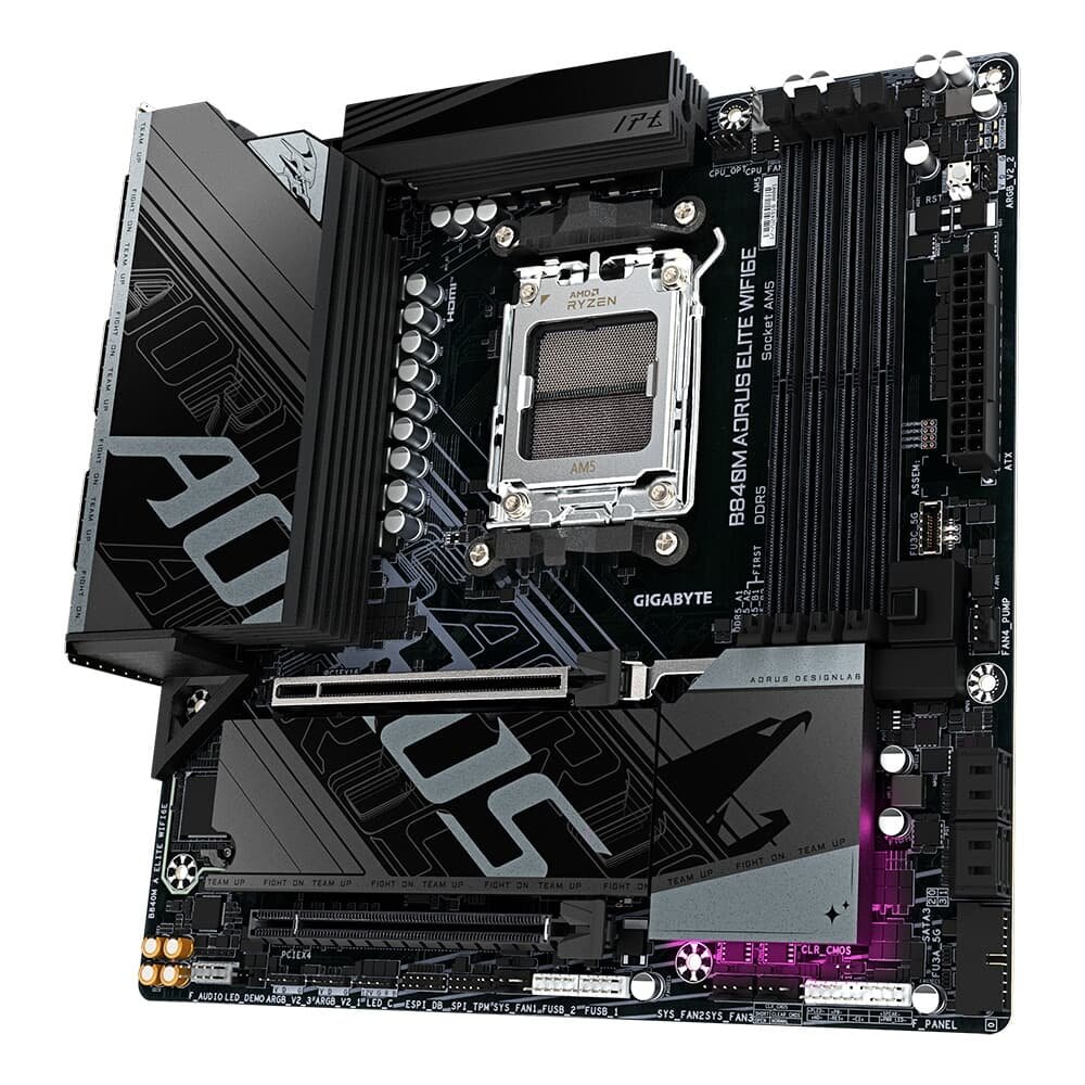 Placa Mãe Gigabyte B840M AORUS ELITE WIFI6E, AMD AM5, Micro ATX, DDR5, RGB, Wi-Fi 6E, Bluetooth, Preto - B84MET6-00 - view 3