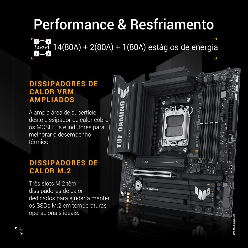 Placa Mãe ASUS TUF B850M-PLUS WIFI, AMD AM5 , m-ATX, DDR5, Wi-fi 6e, Preto - TUF GAMING B850M-PLUS WIFI - view 3