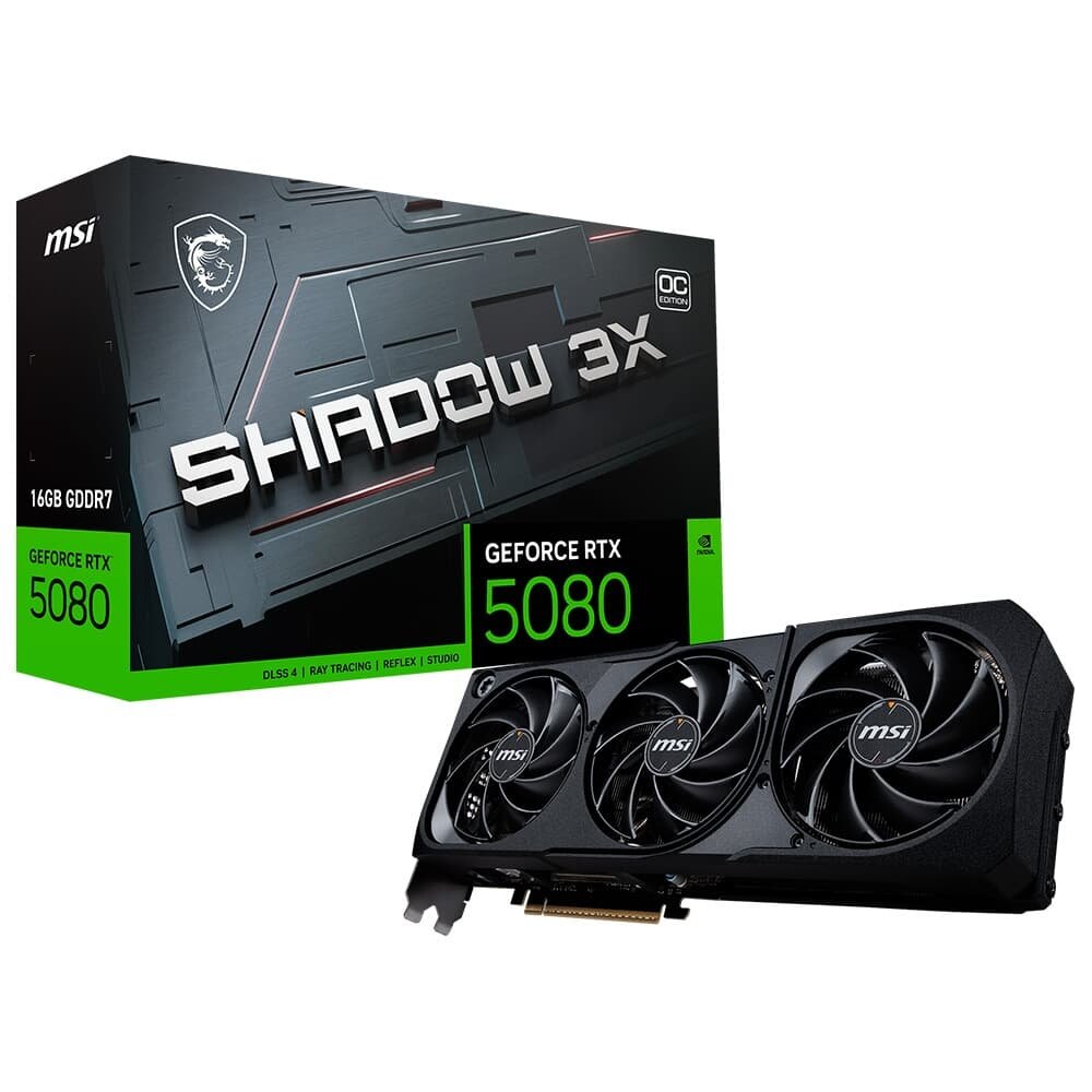 Placa de Vídeo MSI GeForce RTX 5080 16G SHADOW 3X OC, 16GB GDDR7, 256 bits, NVIDIA® GeForce RTX? 5080 - G5080-16S3C