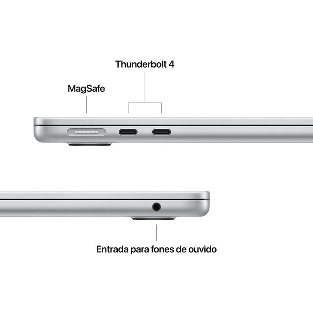 MacBook Air Apple 13" Chip M4, CPU 10 Núcleos, GPU 8 Núcleos, Neural Engine 16 Núcleos, 16GB RAM, SSD 256GB, Prateado - MW0W3BZ/A