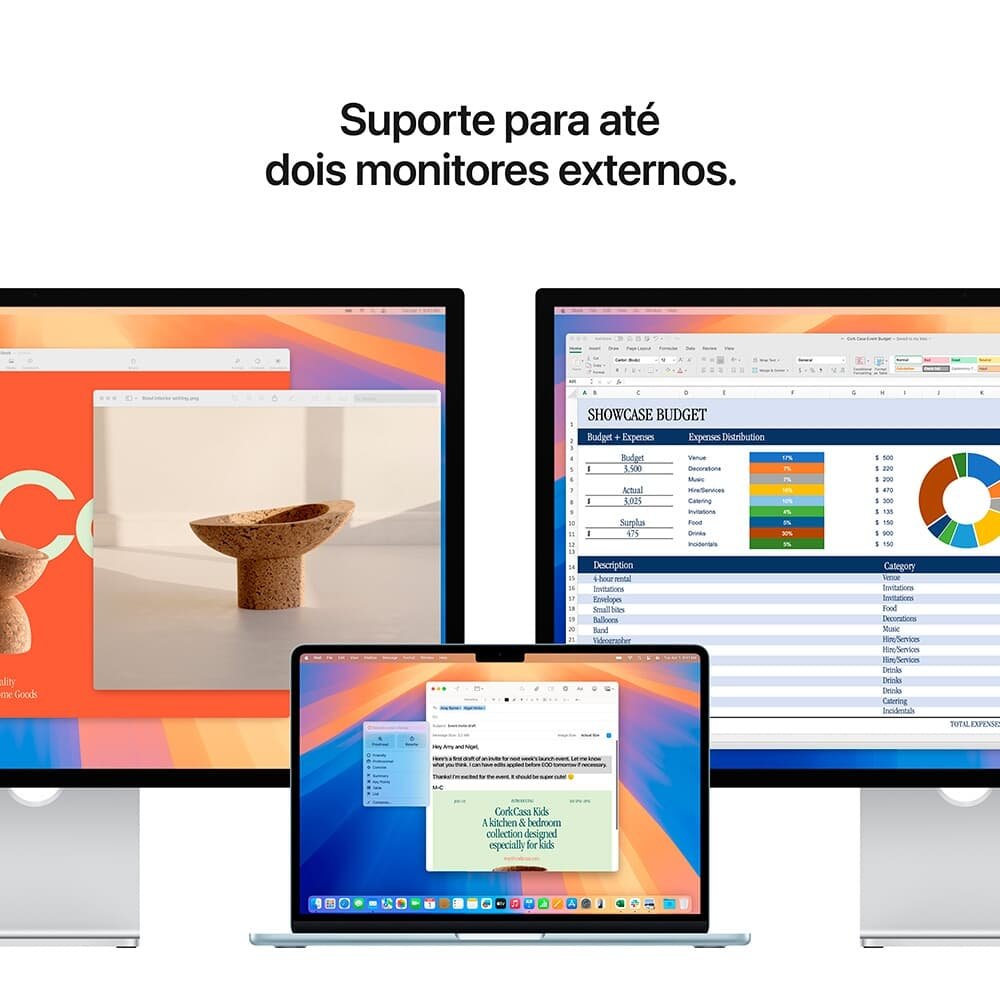 MacBook Air Apple 13" Chip M4, CPU 10 Núcleos, GPU 8 Núcleos, Neural Engine 16 Núcleos, 16GB RAM, SSD 256GB, Prateado - MW0W3BZ/A