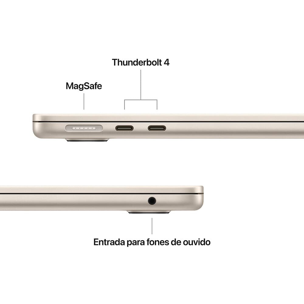 MacBook Air Apple 13" Chip M4, CPU 10 Núcleos, GPU 8 Núcleos, Neural Engine 16 Núcleos, 16GB RAM, SSD 256GB, Estelar - MW0Y3BZ/A