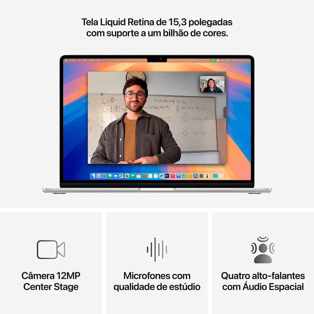 MacBook Air Apple 15 Chip M4, CPU 10 Núcleos, GPU 10 Núcleos, Neural Engine 16 Núcleos, 16GB RAM, SSD 256GB, Prateado - MW1G3BZ/A - view 5