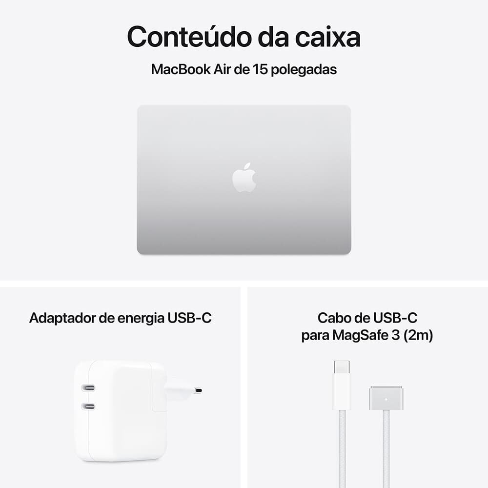 MacBook Air Apple 15 Chip M4, CPU 10 Núcleos, GPU 10 Núcleos, Neural Engine 16 Núcleos, 16GB RAM, SSD 256GB, Prateado - MW1G3BZ/A - view 11