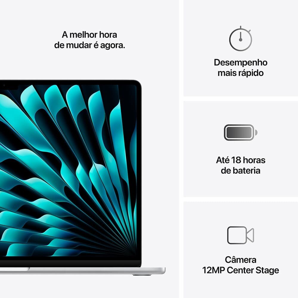 "MacBook Air Apple 15"" Chip M4, CPU 10 Núcleos, GPU 10 Núcleos, Neural Engine 16 Núcleos, 16GB RAM, SSD 512GB, Prateado - MW1H3BZ/A" - view 10