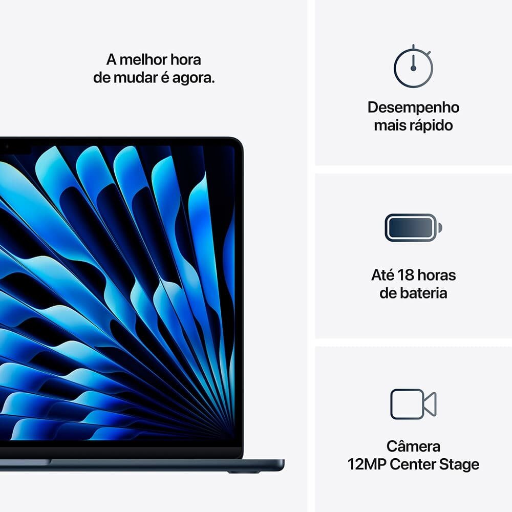 "MacBook Air Apple 15"" Chip M4, CPU 10 Núcleos, GPU 10 Núcleos, Neural Engine 16 Núcleos, 16GB RAM, SSD 256GB, Meia-noite - MW1L3BZ/A" - view 10