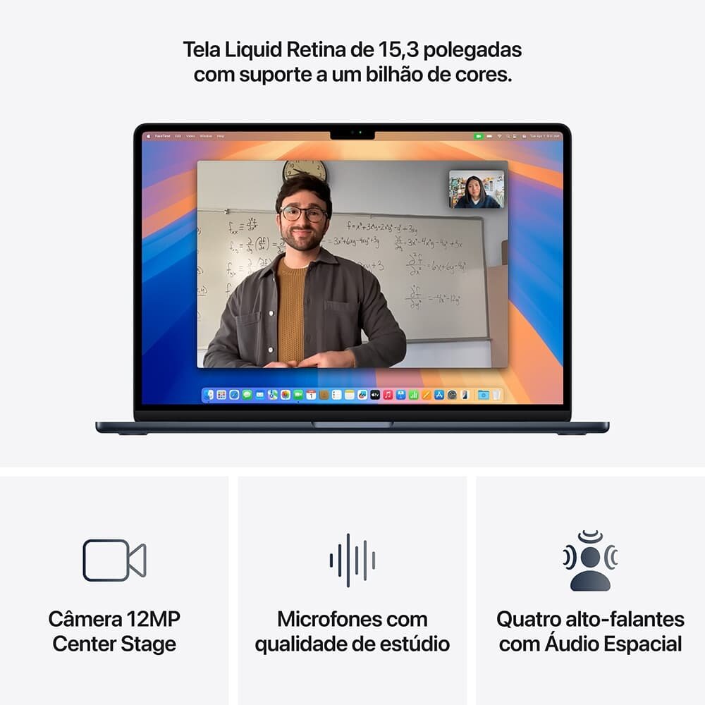 MacBook Air Apple 15 Chip M4, CPU 10 Núcleos, GPU 10 Núcleos, Neural Engine 16 Núcleos, 16GB RAM, SSD 512GB, Meia-noite - MW1M3BZ/A - view 5