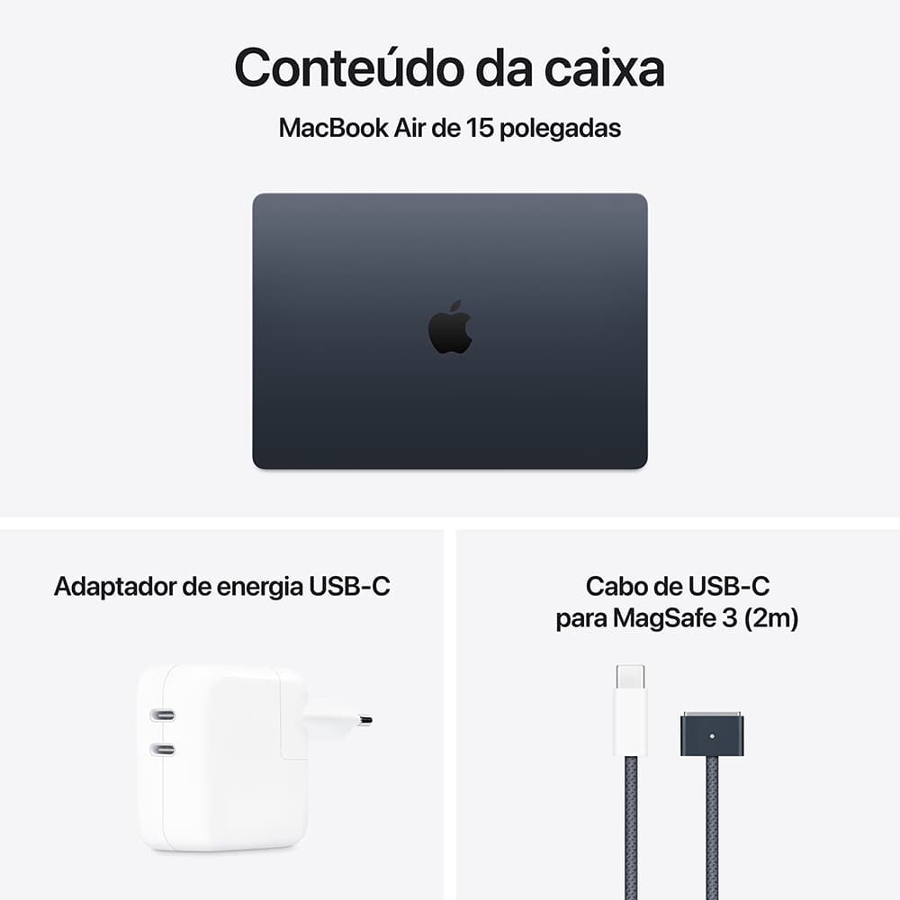 MacBook Air Apple 15 Chip M4, CPU 10 Núcleos, GPU 10 Núcleos, Neural Engine 16 Núcleos, 16GB RAM, SSD 512GB, Meia-noite - MW1M3BZ/A - view 7