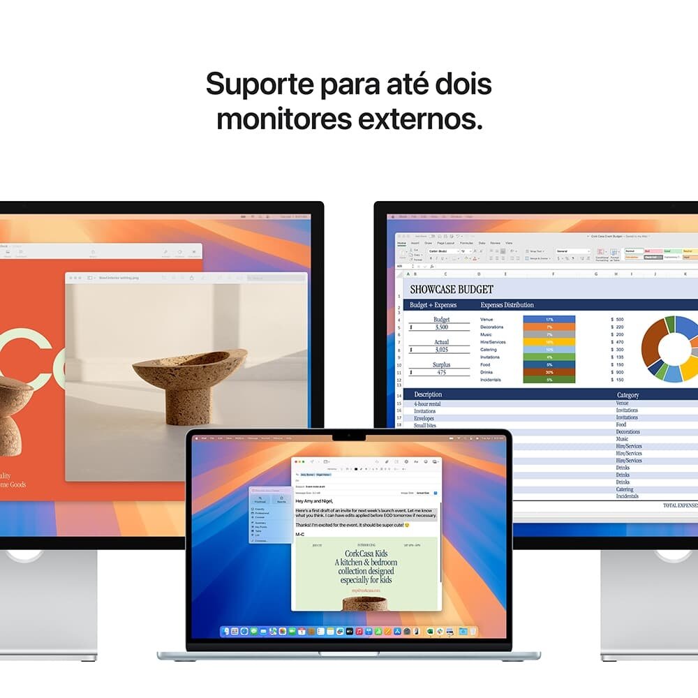 MacBook Air Apple 15 Chip M4, CPU 10 Núcleos, GPU 10 Núcleos, Neural Engine 16 Núcleos, 16GB RAM, SSD 512GB, Meia-noite - MW1M3BZ/A - view 9
