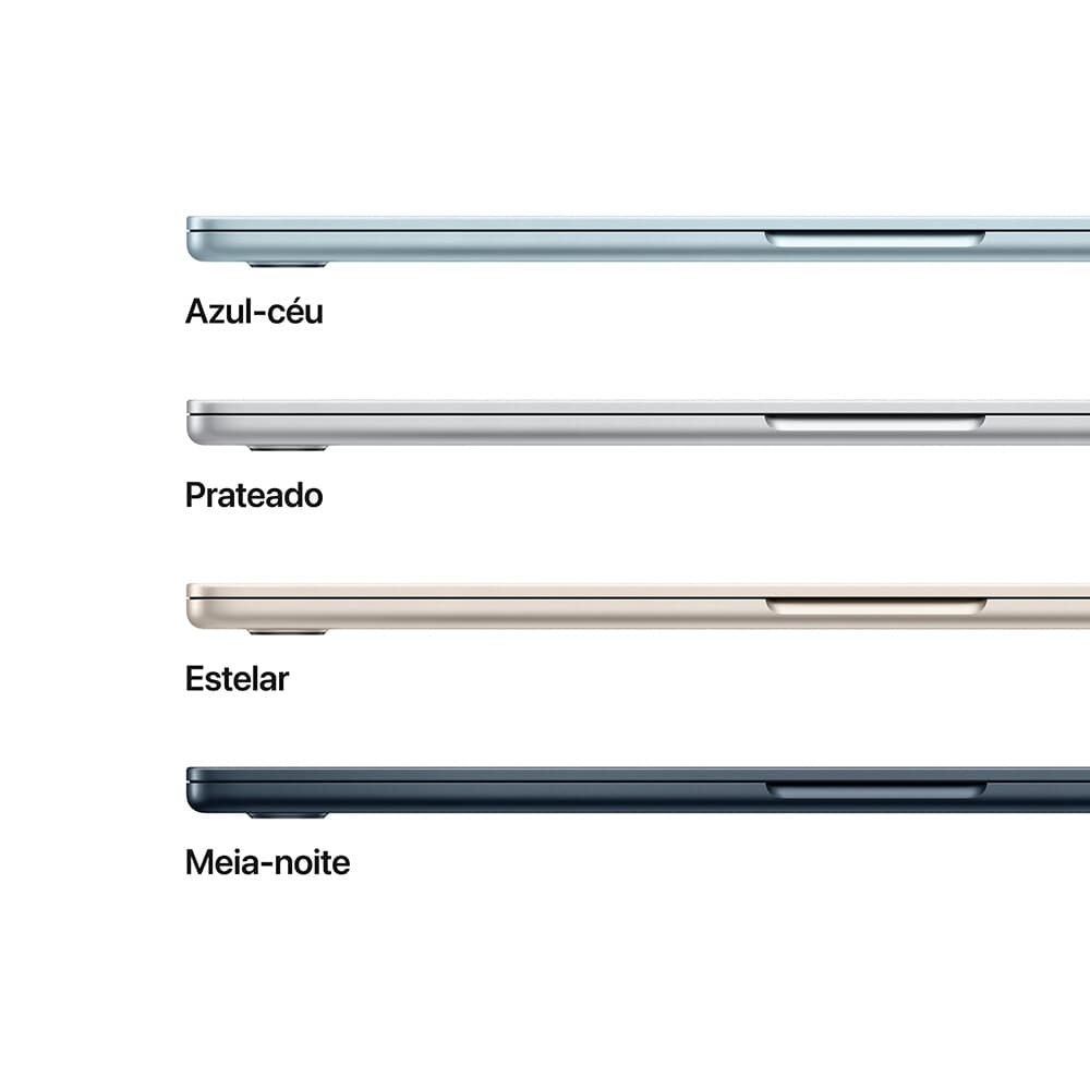 MacBook Air Apple 15" Chip M4, CPU 10 Núcleos, GPU 10 Núcleos, Neural Engine 16 Núcleos, 16GB, SSD 256GB, Azul-céu - MC7A4BZ/A