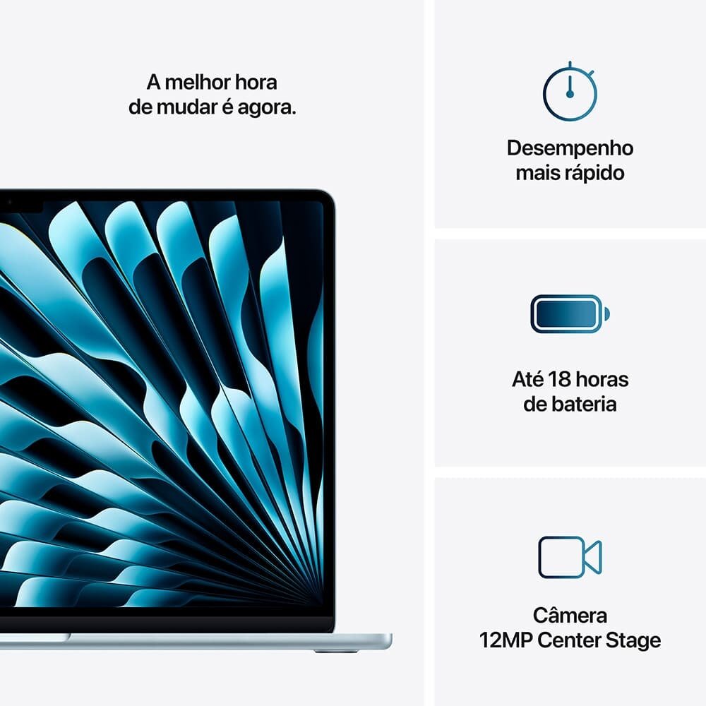 "MacBook Air Apple 15"" Chip M4, CPU 10 Núcleos, GPU 10 Núcleos, Neural Engine 16 Núcleos, 16GB, SSD 256GB, Azul-céu - MC7A4BZ/A" - view 10