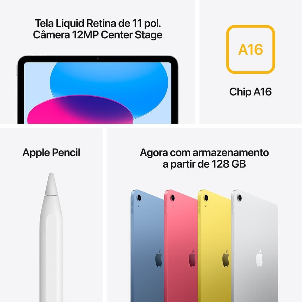 "Balão.info) 11"" A16, Wi-Fi, 256GB, Câmera 12MP, Prateado - MD4G4BZ/A" - foto 3