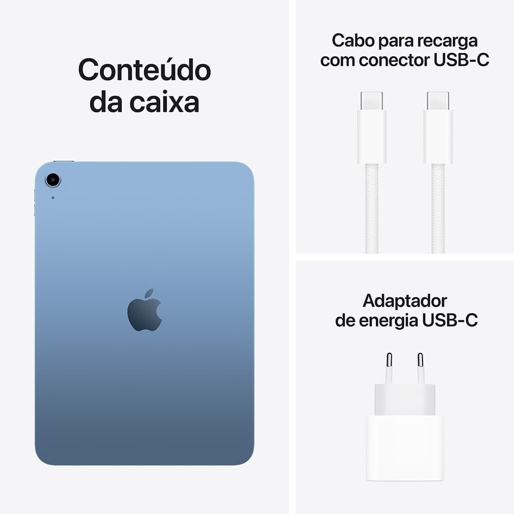 iPad Apple 11" A16, Wi-Fi, 512GB, Chip A16, Câmera 12MP, iPadOS 18, Azul - MD4Y4BZ/A iPad Apple 11" A16, Wi-Fi, 512GB, Chip A16, Câmera 12MP, iPadOS 18, Azul - MD4Y4BZ/A