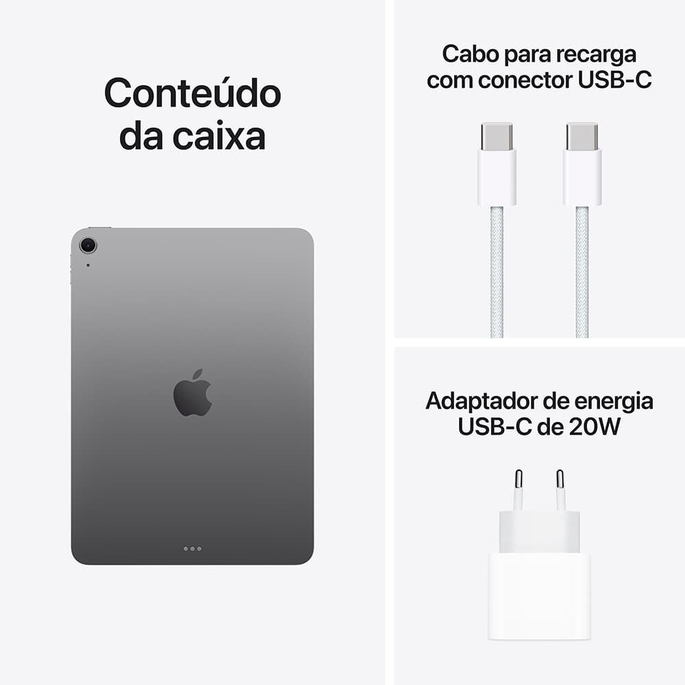 iPad Air Apple 11" 512 GB, Chip M3, Wi-Fi, Câmera Traseira 12MP, Cinza-espacial - MCA74BZ/A