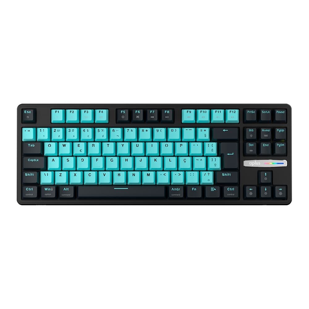 Teclado Gamer Aplus Gasket Iara Obsedian Aqua, Iluminaçao Lateral, Hotswap, 80%, Switch Red Huano, Preto - AK400A