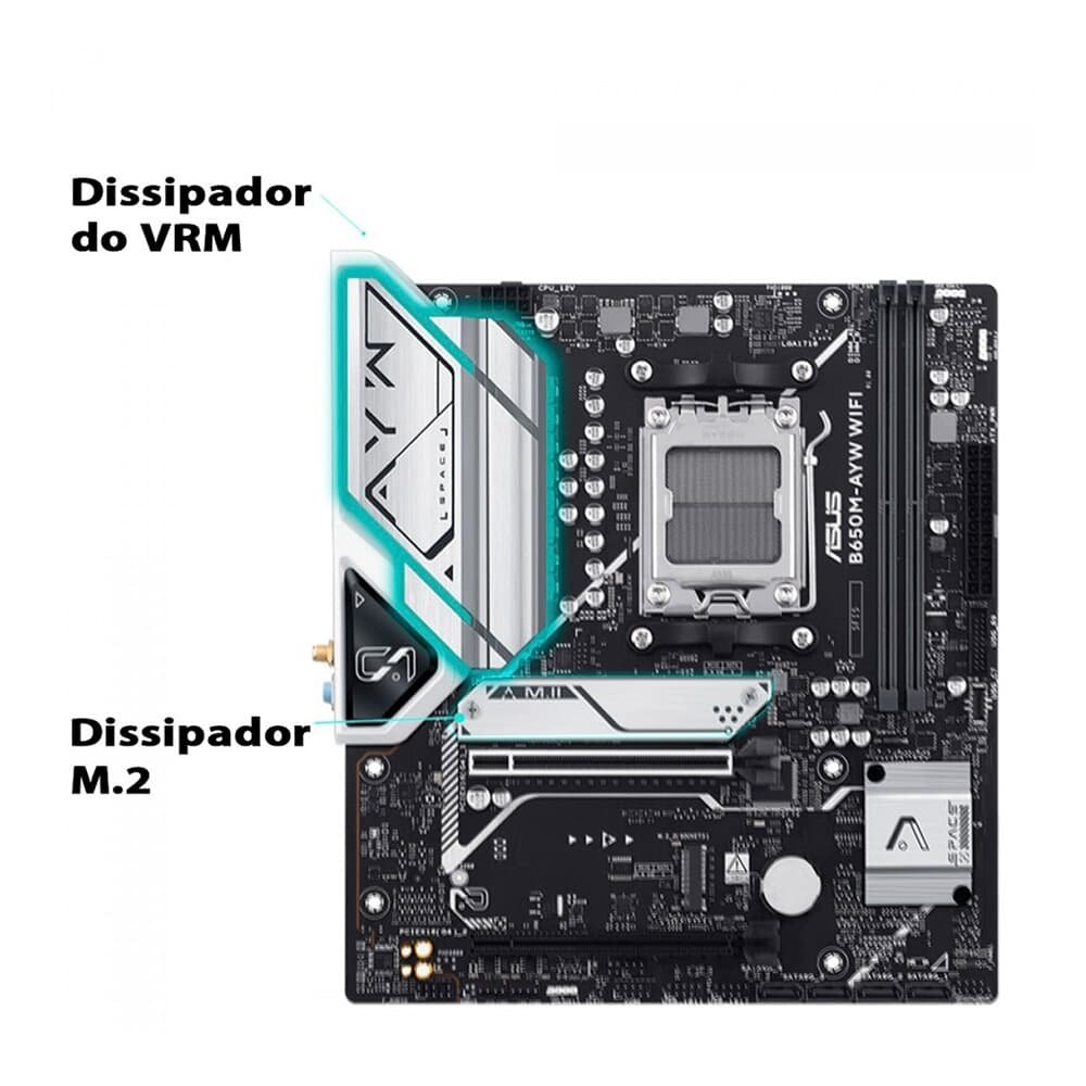 Placa Mãe ASUS B650M-AYW Wi-Fi, AM5, mATX, DDR5, Wi-fi, Bluetooth - 90MB1KI0-M0EAY0 - view 4