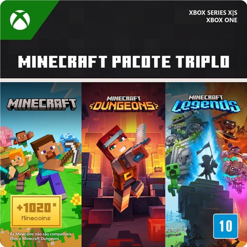 Gift Card Bundle Minecraft: Pacote Triplo - Xbox Series X|S e Xbox One, Digital para Download