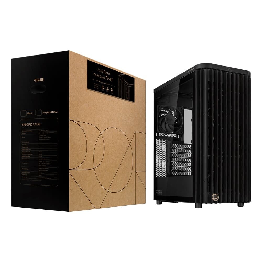 Imagem 19 de 19 do produto Gabinete ASUS PROART WOOD EDITION PA401, Mid Tower, ATX, Lateral em Vidro Temperado, 3x FANs, Preto - 90DC00M0-B30000