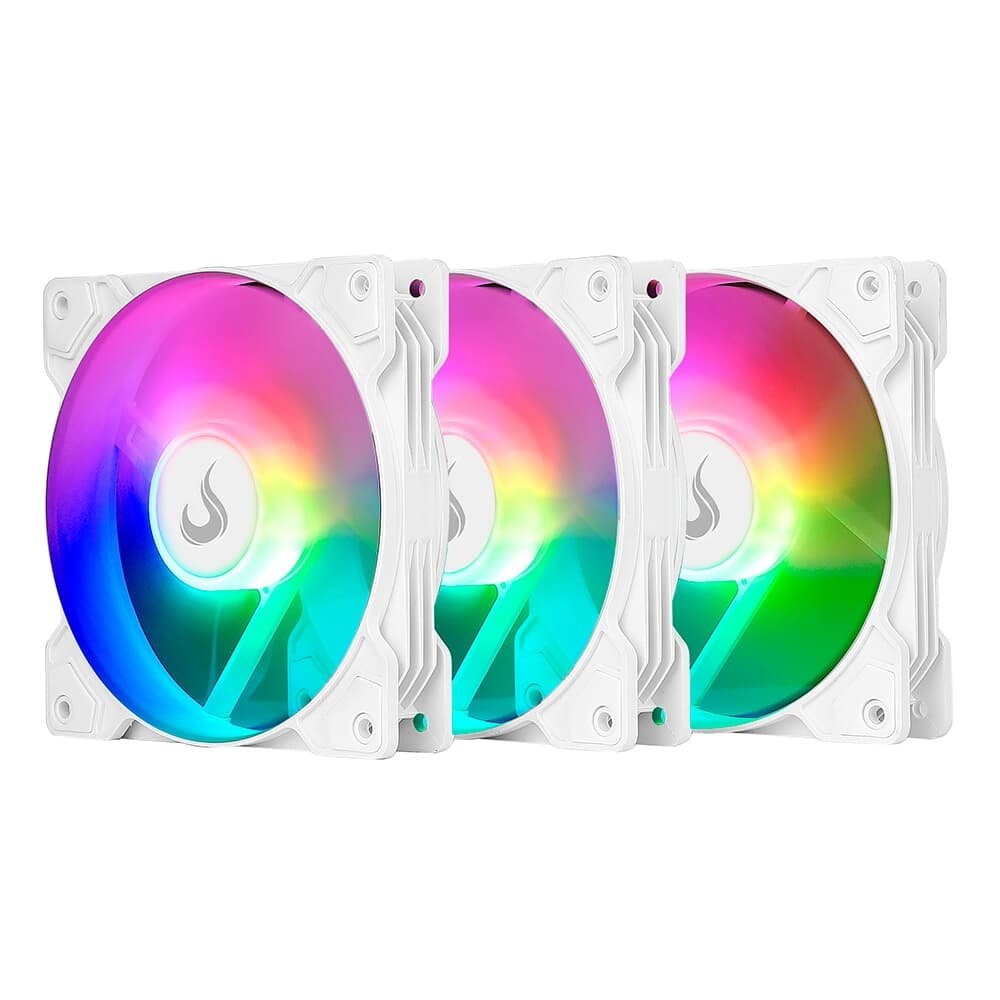 Imagem 2 de 5 do produto Kit com 3 Ventoinhas Rise Mode X Led Rainbow, 120mm, Branco - RM-XLD-02-RBW