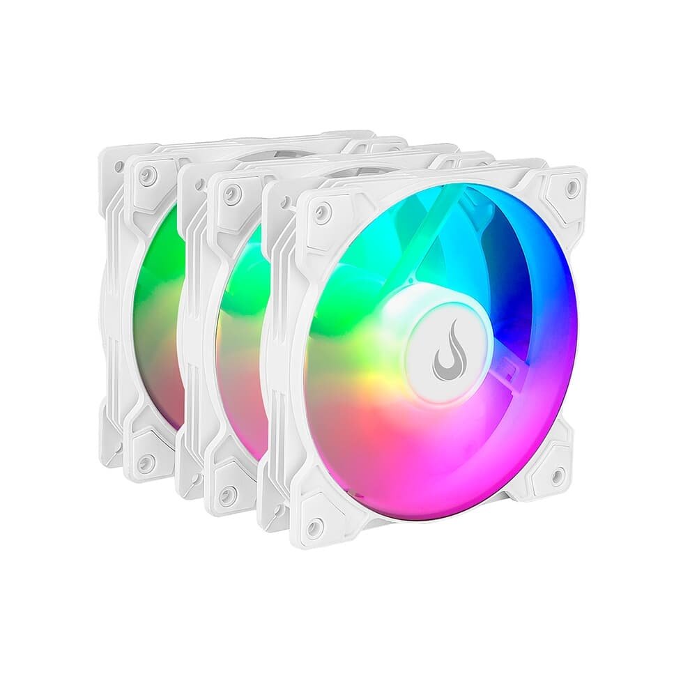 Imagem 3 de 5 do produto Kit com 3 Ventoinhas Rise Mode X Led Rainbow, 120mm, Branco - RM-XLD-02-RBW