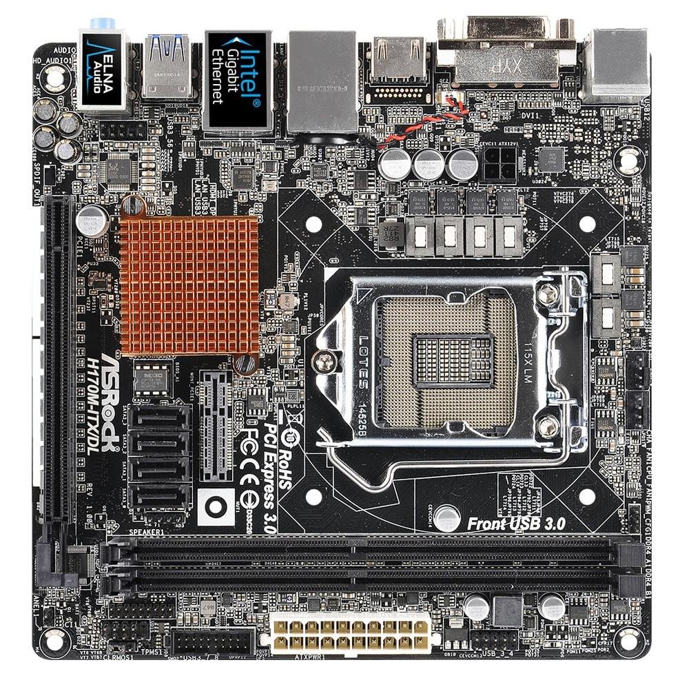 Placa-Mãe ASRock p/ Intel LGA 1151 Mini-ITX H170M-ITX/DL, 2xDDR4, DVI-D, HDMI, USB 3.0