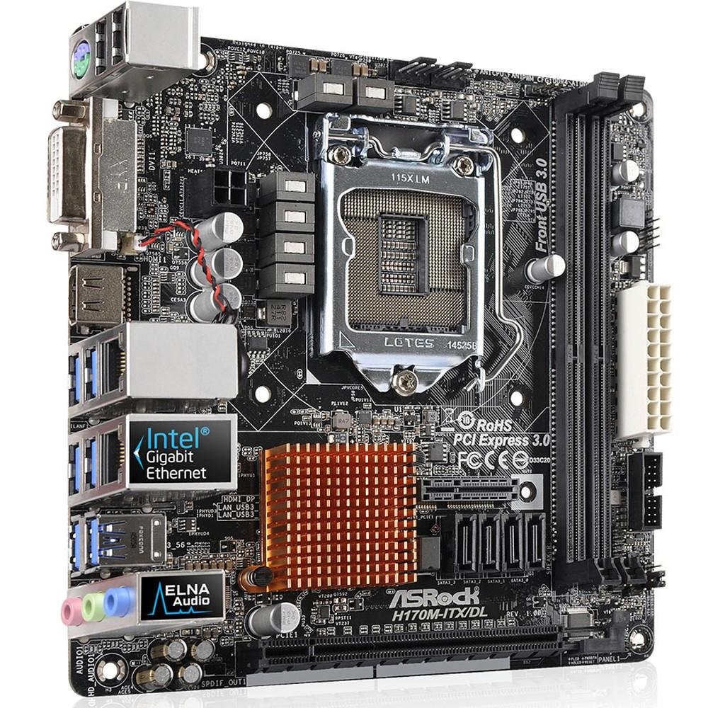 Placa-Mãe ASRock p/ Intel LGA 1151 Mini-ITX H170M-ITX/DL, 2xDDR4, DVI-D, HDMI, USB 3.0