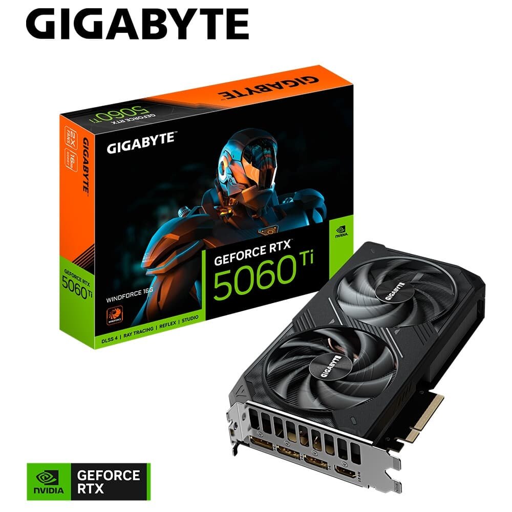 Placa de Vídeo RTX 5060 TI Windforce, Gigabyte NVIDIA GeForce, 16 GB, GDDR7, 128 bits, DLSS 4, Ray Tracing - GV-N506TWF2-16GD Placa de Vídeo RTX 5060 TI Windforce, Gigabyte NVIDIA GeForce, 16 GB, GDDR7, 128 bits, DLSS 4, Ray Tracing - GV-N506TWF2-16GD