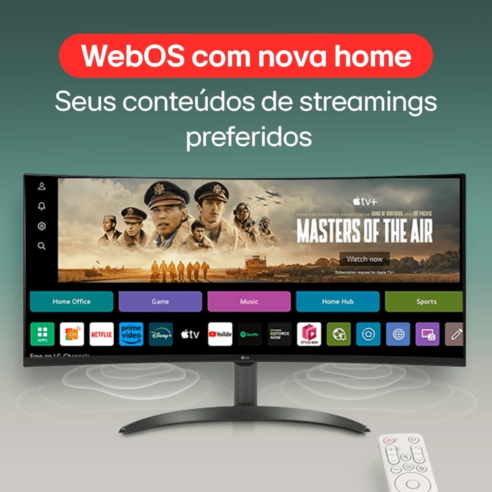 "Monitor Smart Curvo LG MyView 34"", WQHD, WebOs, ThinQ, Apple AirPlay, Som Integrado - 34SR60QC-B.AWZM" - view 3