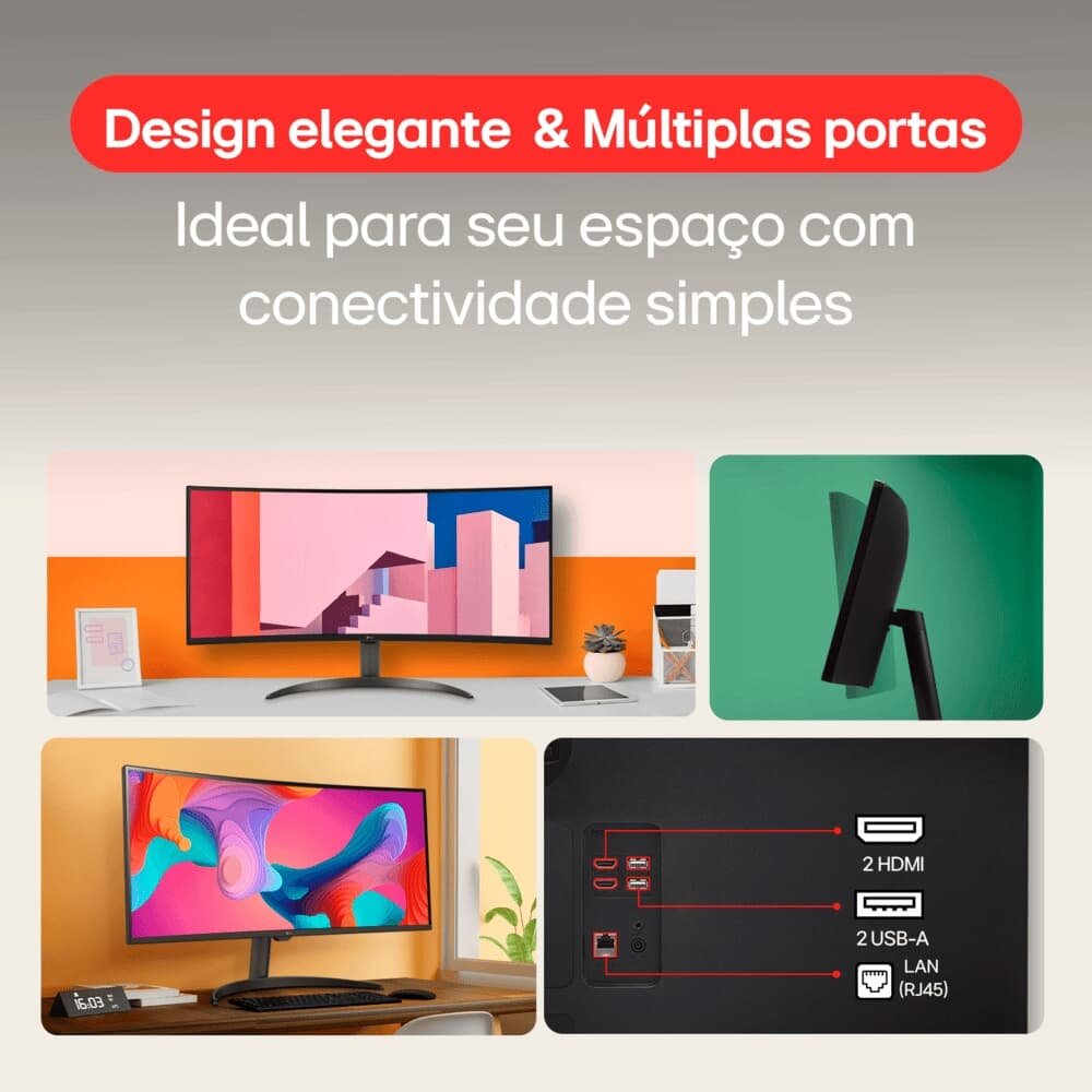 "Monitor Smart Curvo LG MyView 34"", WQHD, WebOs, ThinQ, Apple AirPlay, Som Integrado - 34SR60QC-B.AWZM" - view 6