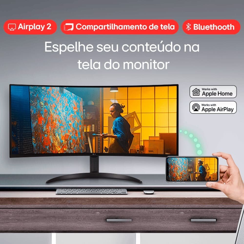 "Monitor Smart Curvo LG MyView 34"", WQHD, WebOs, ThinQ, Apple AirPlay, Som Integrado - 34SR60QC-B.AWZM" - view 9