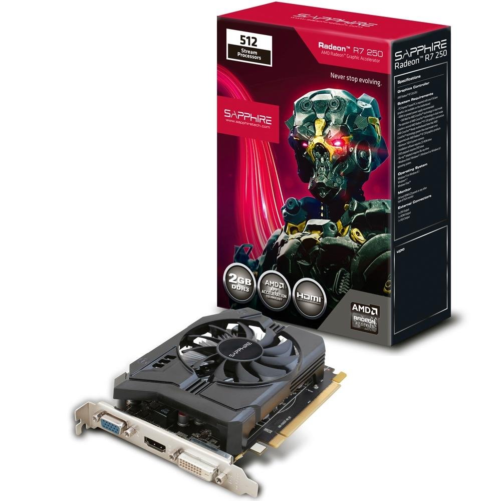Placa de Vídeo VGA AMD Sapphire RADEON R7 250 2GB DDR3 512 Stream Processors Edition PCI-E 3.0 - 11215-21-20G Placa de Vídeo VGA AMD Sapphire RADEON R7 250 2GB DDR3 512 Stream Processors Edition PCI-E 3.0 - 11215-21-20G