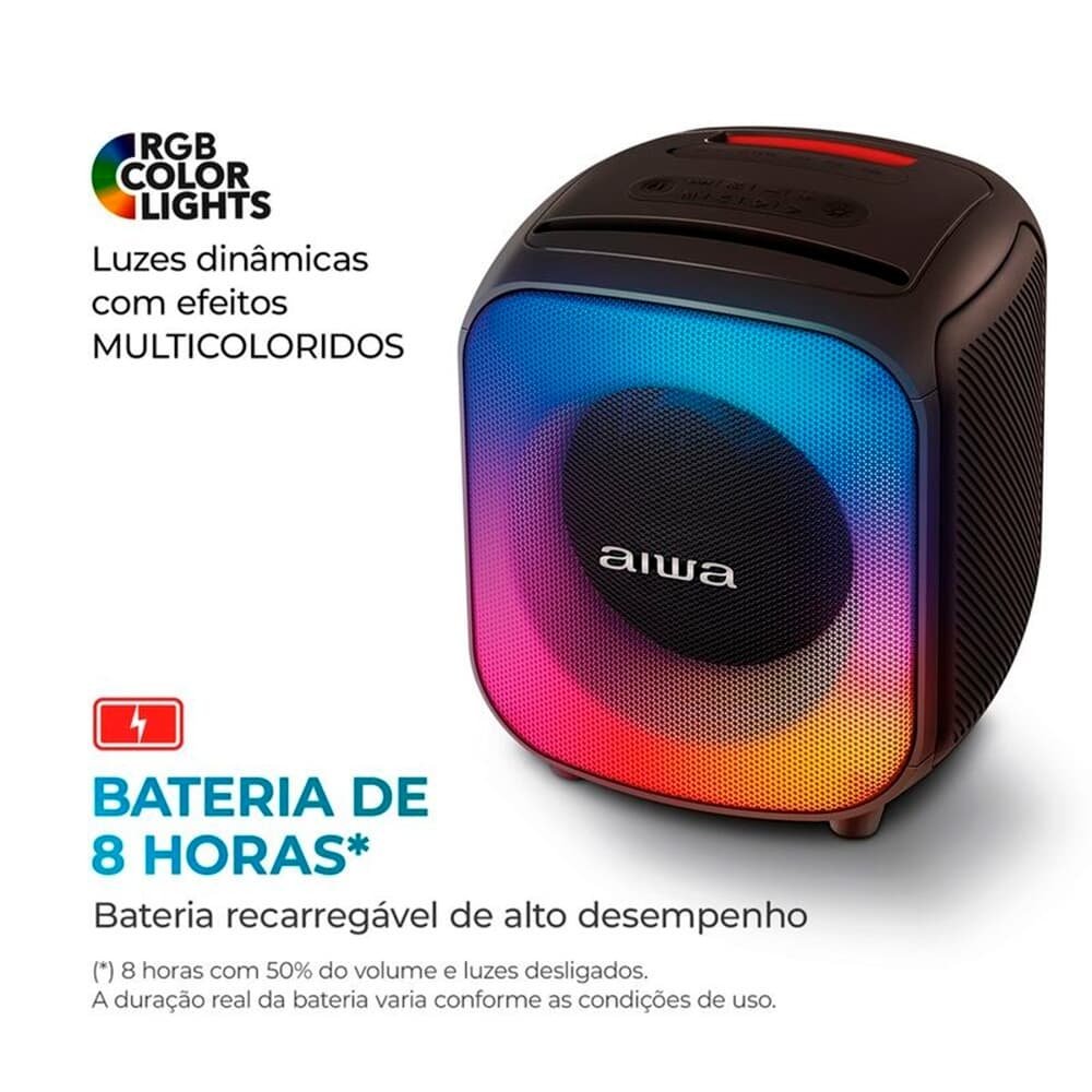 Caixa De Som AIWA Party Box Bivolt, RGB, Bluetooth 5.3, Preto - AWS-PB-07 - view 4