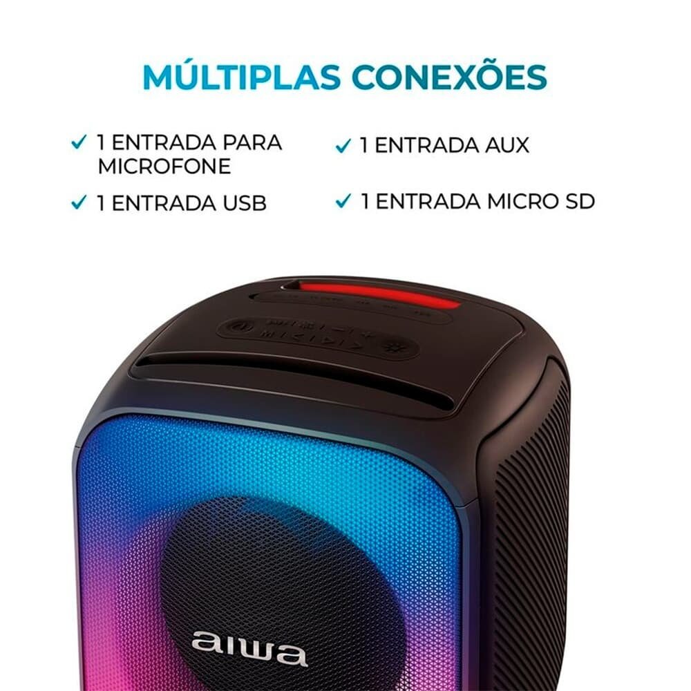 Caixa De Som AIWA Party Box Bivolt, RGB, Bluetooth 5.3, Preto - AWS-PB-07 - view 5