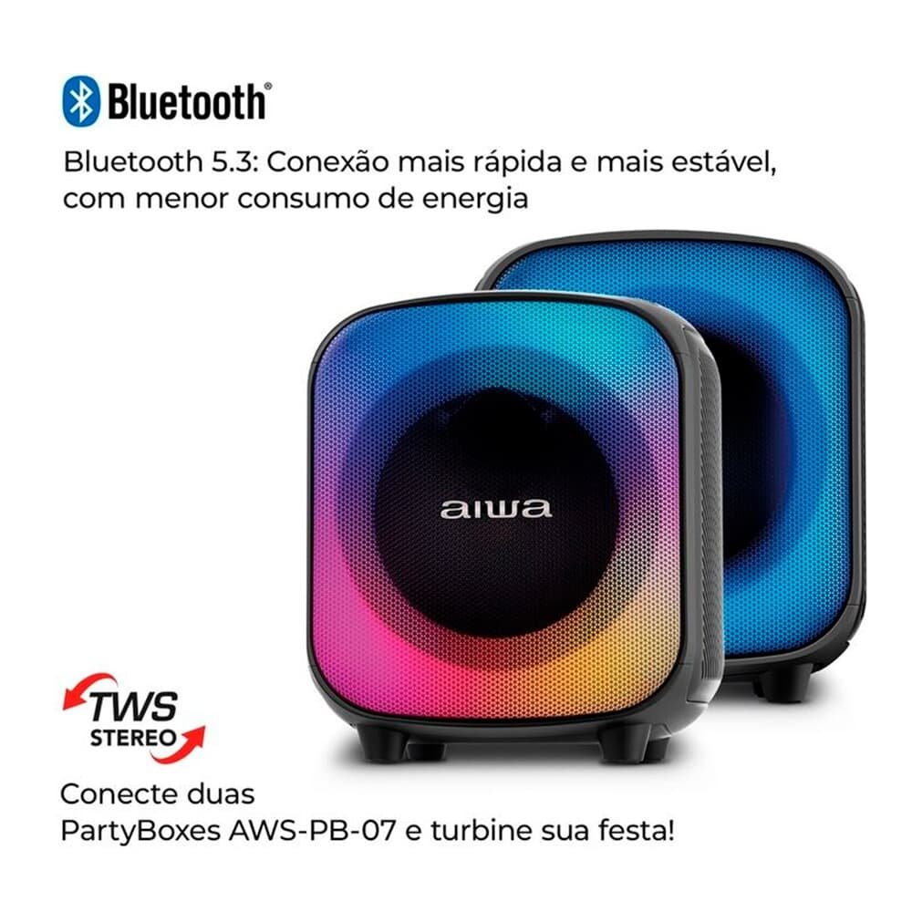 Caixa De Som AIWA Party Box Bivolt, RGB, Bluetooth 5.3, Preto - AWS-PB-07 - view 6