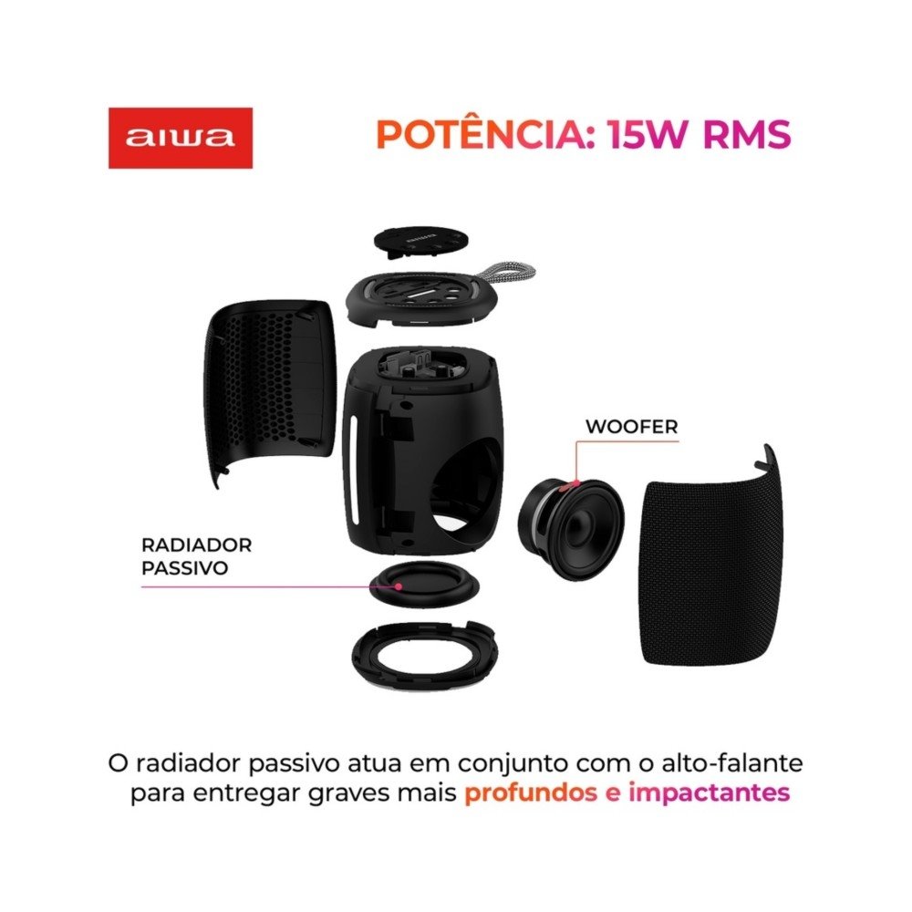 Caixa De Som AIWA Mini Speaker, RGB, IPX4, Bluetooth 5.3, Bivolt, Preto - AWS-SP-03-B - view 2