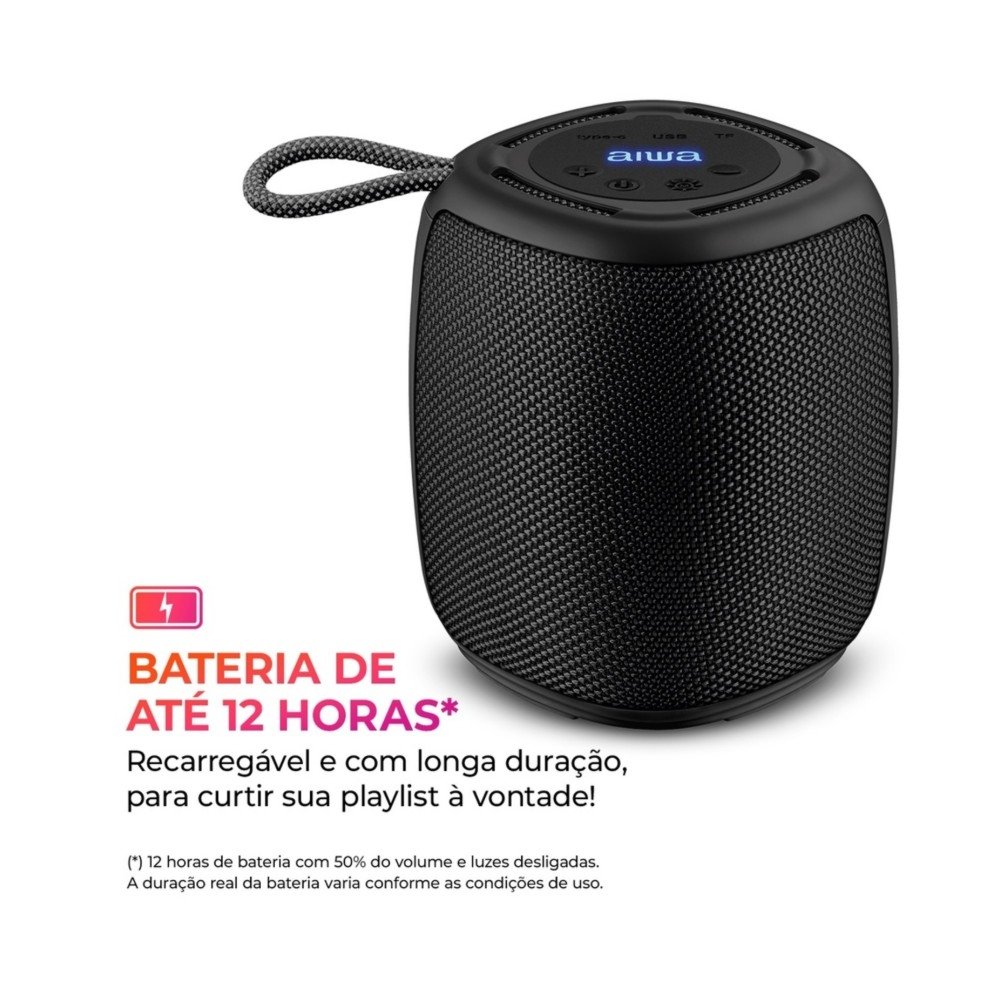 Caixa De Som AIWA Mini Speaker, RGB, IPX4, Bluetooth 5.3, Bivolt, Preto - AWS-SP-03-B - view 3