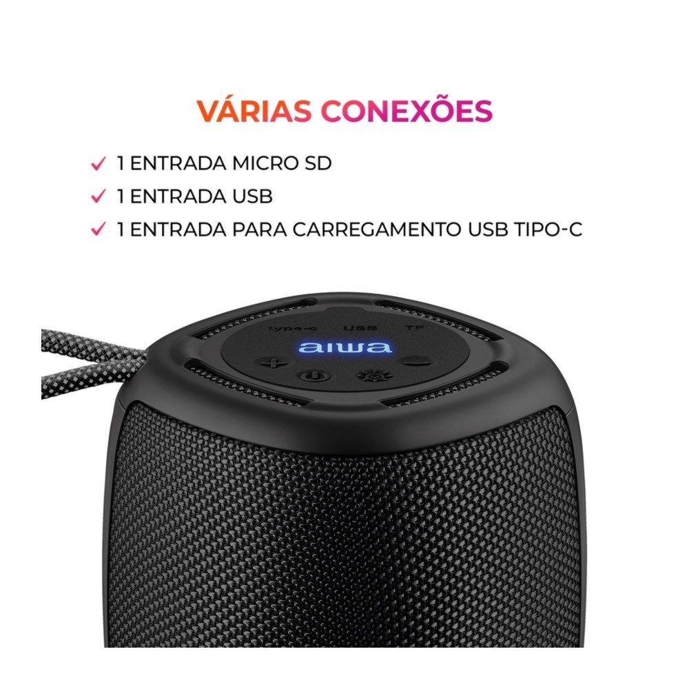 Caixa De Som AIWA Mini Speaker, RGB, IPX4, Bluetooth 5.3, Bivolt, Preto - AWS-SP-03-B - view 9