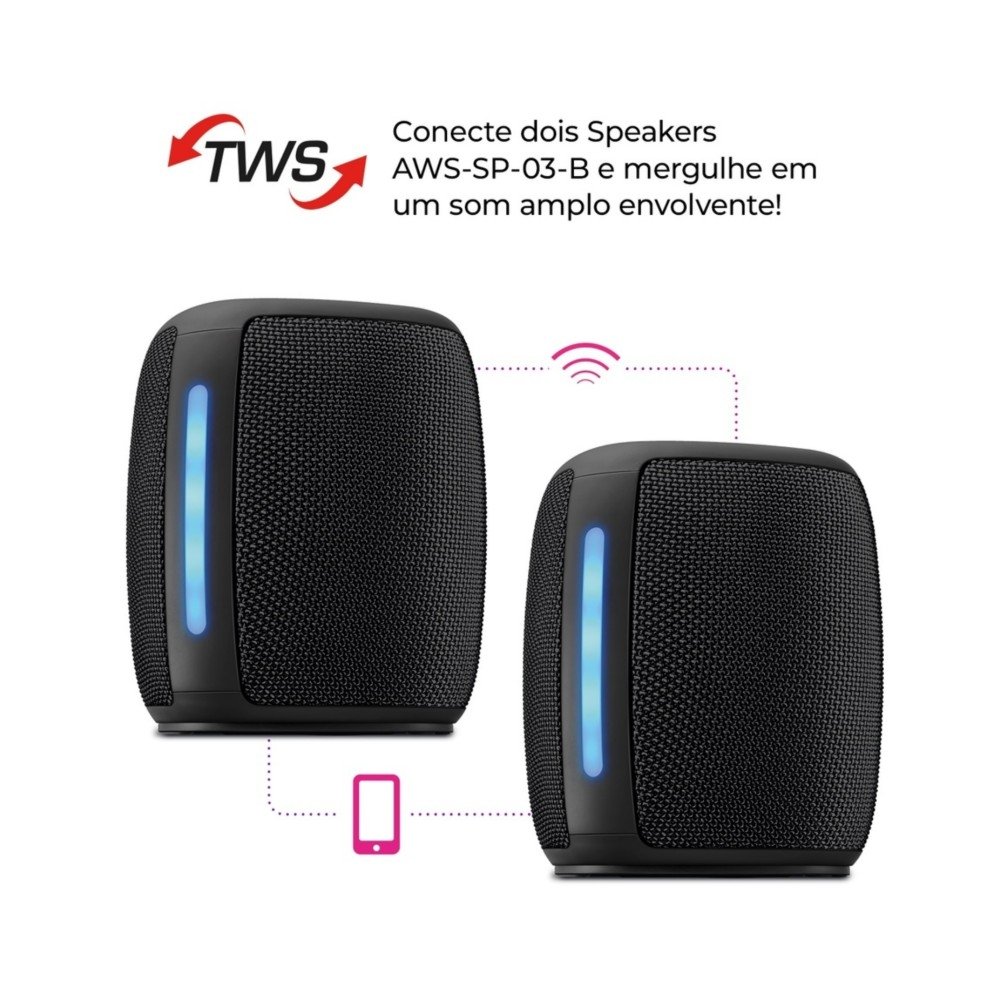 Caixa De Som AIWA Mini Speaker, RGB, IPX4, Bluetooth 5.3, Bivolt, Preto - AWS-SP-03-B - view 8