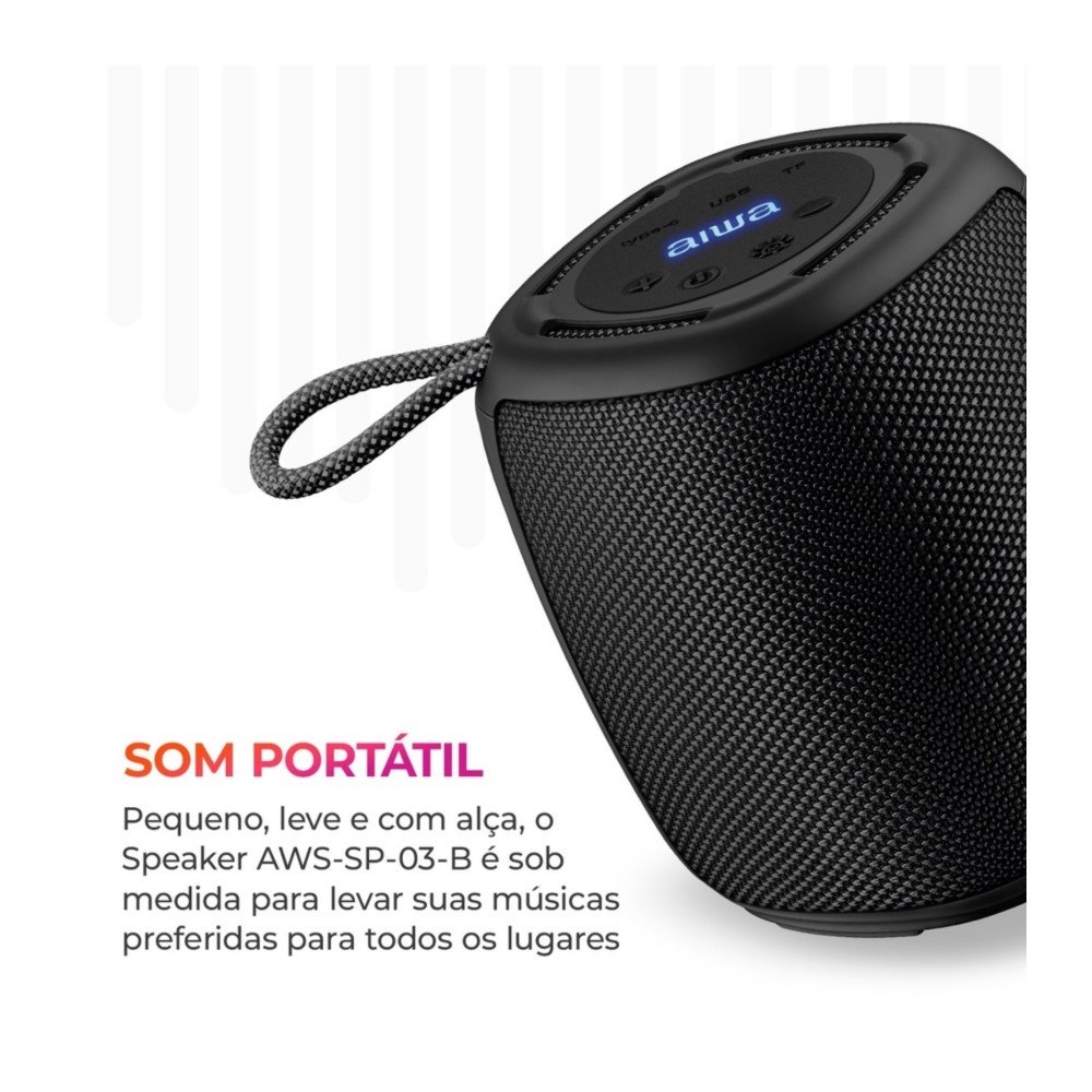 Caixa De Som AIWA Mini Speaker, RGB, IPX4, Bluetooth 5.3, Bivolt, Preto - AWS-SP-03-B - view 10