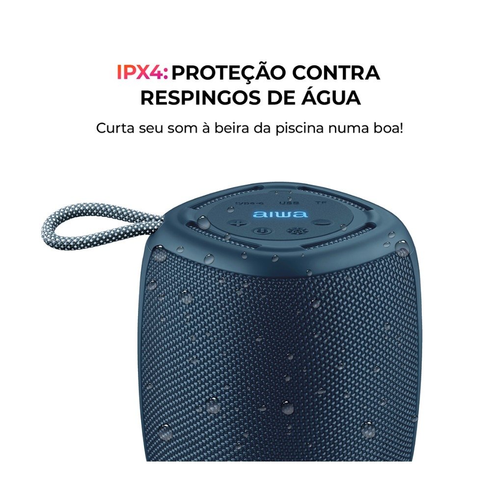 Caixa De Som AIWA Mini Speaker, RGB, IPX4, Bluetooth 5.3, Bivolt, Azul - AWS-SP-03-BL Caixa De Som AIWA Mini Speaker, RGB, IPX4, Bluetooth 5.3, Bivolt, Azul - AWS-SP-03-BL
